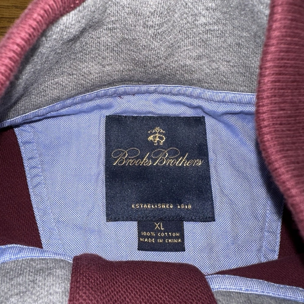 Brooks Brothers Maroon 1/4 Button Mock Neck Pullover Sweater Elbow Patch Mens XL - Picture 3 of 7